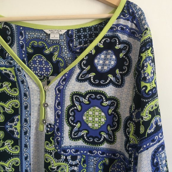 Nautica Boho Style Print Tunic with Neon Trim - Picture 2 of 12